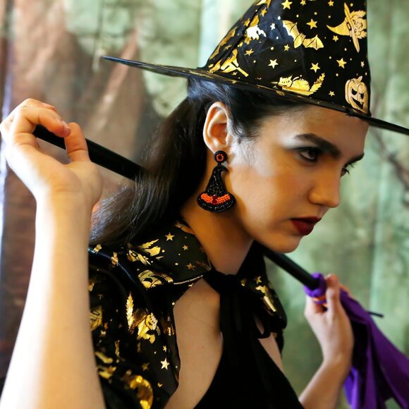 Halloween Earrings Ghost Face Earrings Witch Magic Hat Earrings - Picture 5 of 7